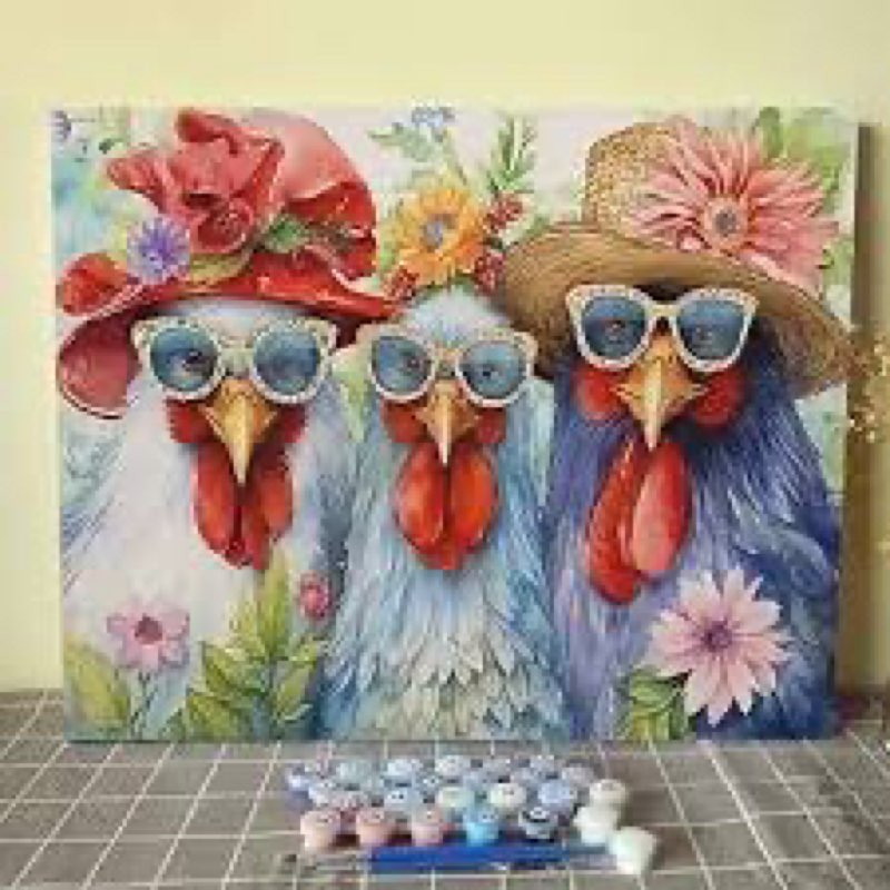 Fashion Rooster Paint by Numbers Kits for Adults Country Rooster Oil Paint by Numbers for Adult Begi