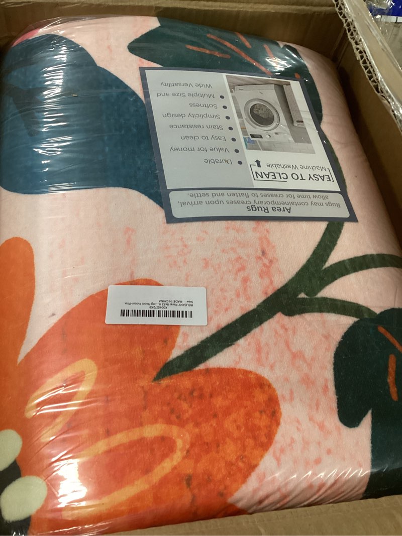 Condition photo showing New/Like New for Floral 9x12 Area Rug Machine Washable Boho Carpet Non Slip Doormat Low Pile Flower Area Rugs for Living Room Bedroom Kitchen Dining Room Hallway Entryway Indoor-Pink/Beige Pink/Beige 9x12