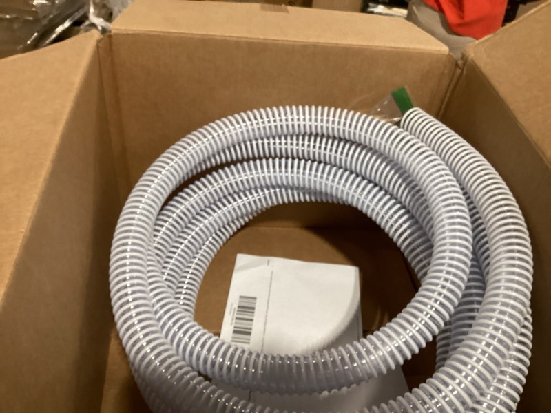 Condition photo showing As Is for sealproof 1.5" pool filter pump connection hose for above ground pools, 12 ft x 1-1/2 inch premium quality kinkproof pvc, made in usa | cut to desired length, includes 4 hose clamps