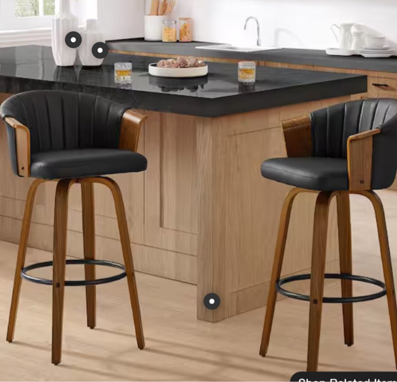 Iya 30.51 in. Black Faux Leather Swivel Counter Stools with Metal/Wood Frame and Metal Footrest, (Set of 2)