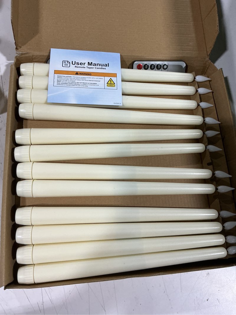 Condition photo showing Good Condition for homemory 24 pcs flameless taper candles with remote timer dimmer, 11 inches ivory candlesticks battery operated, plastic led taper candles with flickering flame for halloween christmas church wedding ivory 24