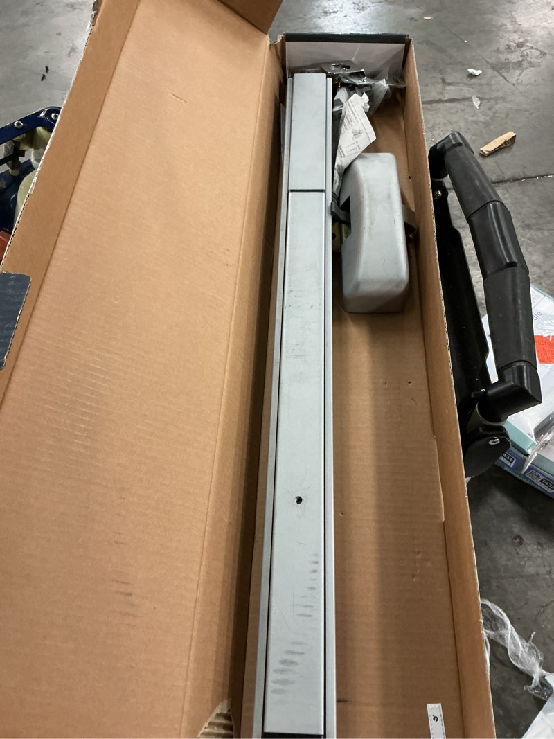 Condition photo showing As Is for commercial rim/panic exit device with 6-pin sc4 cylinder and pull trim - ansi grade 1, ul 305, ada, aluminum finish