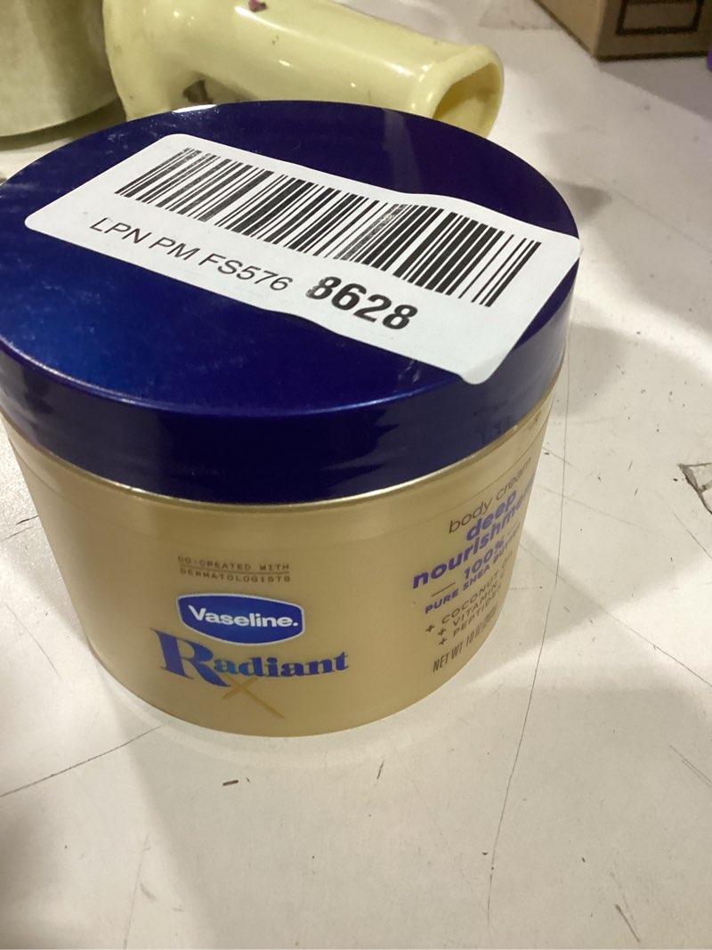 Condition photo showing New/Like New for vaseline radiant x deep nourishment body cream 100% pure shea butter, coconut oil, vitamin c, & peptides 10 oz skin moisturizer