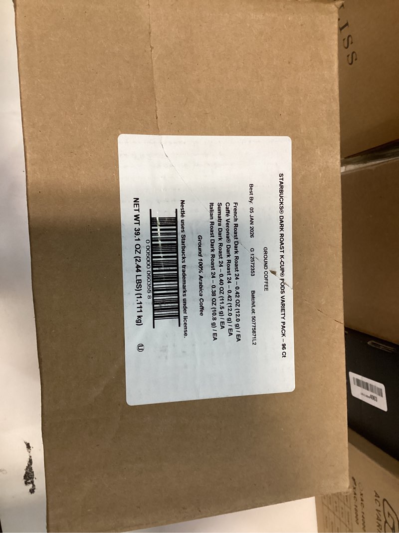 Condition photo showing New/Like New for Starbucks K-Cup Coffee Pods, Dark Roast Hot or Iced Coffee, Variety Pack, 96 Keurig Pods Dark Roast Mix 96 Count (Pack of 1)