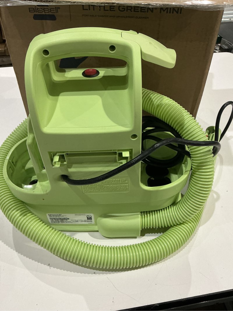 Condition photo showing As Is for bissell little green mini portable carpet and upholstery deep cleaner, car/auto detailer, with hydrorinse self-cleaning tool and 4" tough stain tool, tea green, 4075