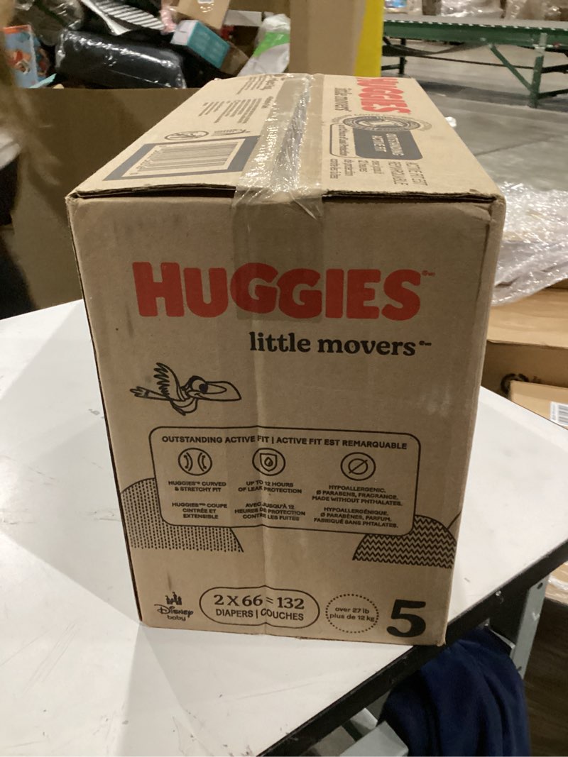 Condition photo showing New/Like New for Huggies Size 5 Diapers, Little Movers Baby Diapers, Size 5 (27+ lbs), 132 Count (2 Packs of 66), Pac
