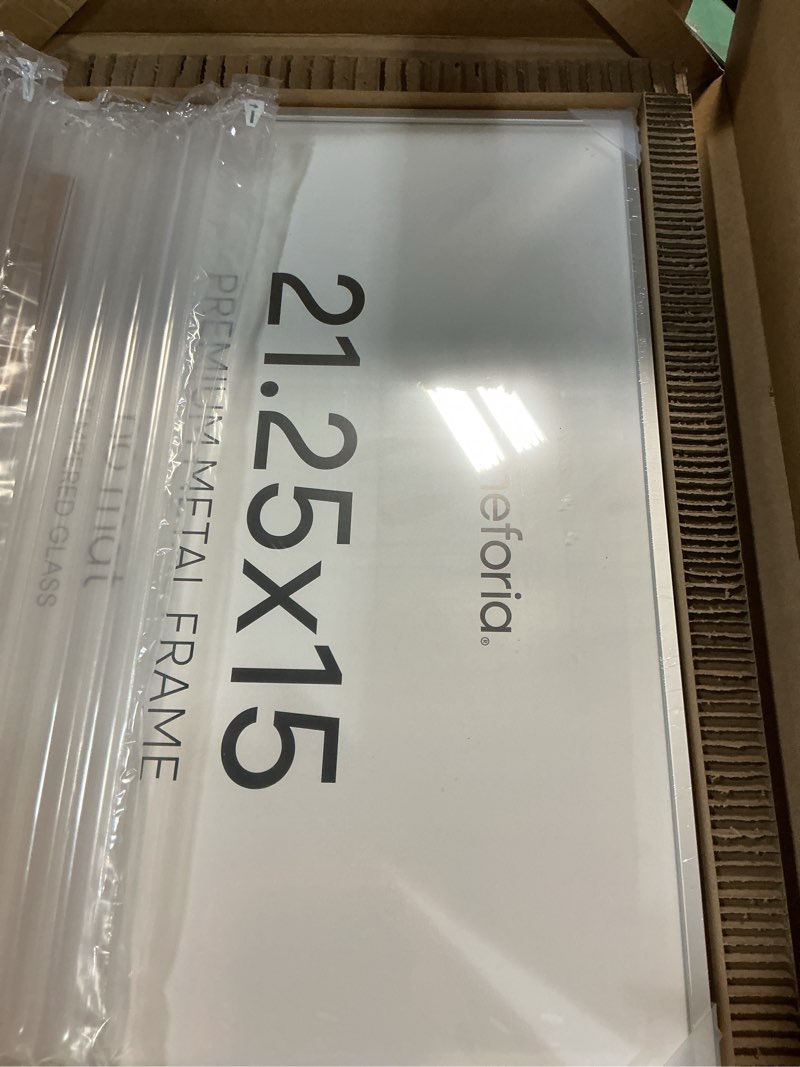 Condition photo showing New/Like New for homeforia 15x21.25 silver puzzle frame, high end metal 15 x 21.25 picture frames without mat, 21.25x15 thin silver poster frame for wall, 15by21.25 puzzle art frame, tempered glass, wall kit, set of 1