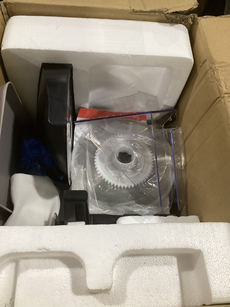 Condition photo showing As Is for cuko meat slicer,200w electric deli meat slicer, 2 removable 7.5'' stainless steel blades & tray, 0-15mm adjustable thickness, easy to clean, for meat, cheese, bread, fruits and vegetables