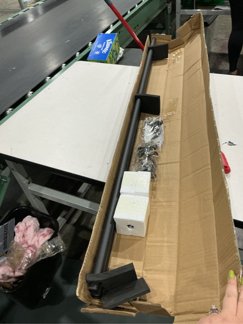 Condition photo showing New/Like New for 72-144 inches curtain rods for window, vimayta 1 inch diameter drapery rod with resin finials, ideal adjustable heavy duty single curtains rod for bedroom, living room decoration, matte black matte black 72"-144"