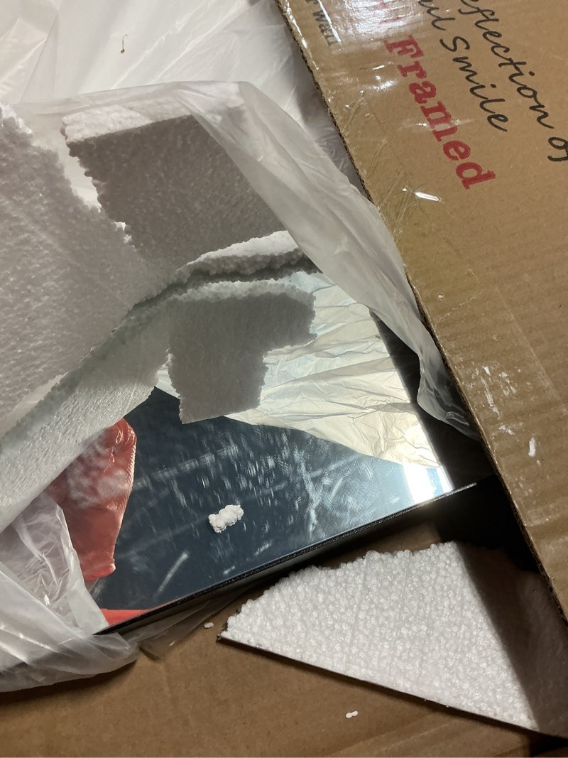 Condition photo showing Good Condition for loaao black bathroom mirror 16"x24" for wall, rectangle bathroom vanity mirror, hangs vertically or horizontally, easy to install, modern design matte blak 16"l x 24"w