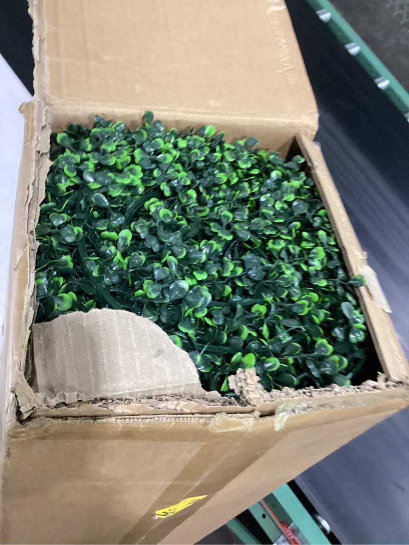 Condition photo showing Good Condition for evernture 60"x120"(50 sqft) grass wall panels, artificial grass backdrop, fake greenery plant boxwood roll with flower, green wall decor for outdoor indoor patio garden backyard 60x120in flower