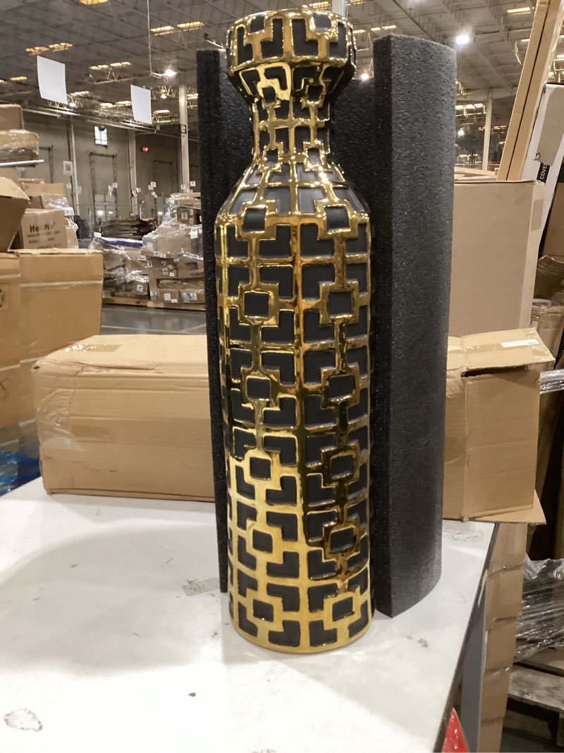 Condition photo showing Good Condition for ceramics vases, 24.4 inch tall floor vases for home decor | suitable for living room decor and office décor, black with golden vase for modern home decoration