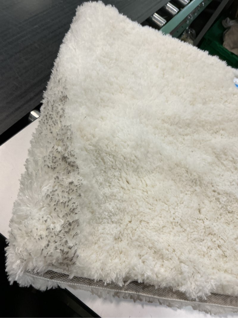 Condition photo showing As Is for 2'6"x3'10" washable plush shag accent rug cream - room essentials™: high pile, skid & stain resistant, indoor use