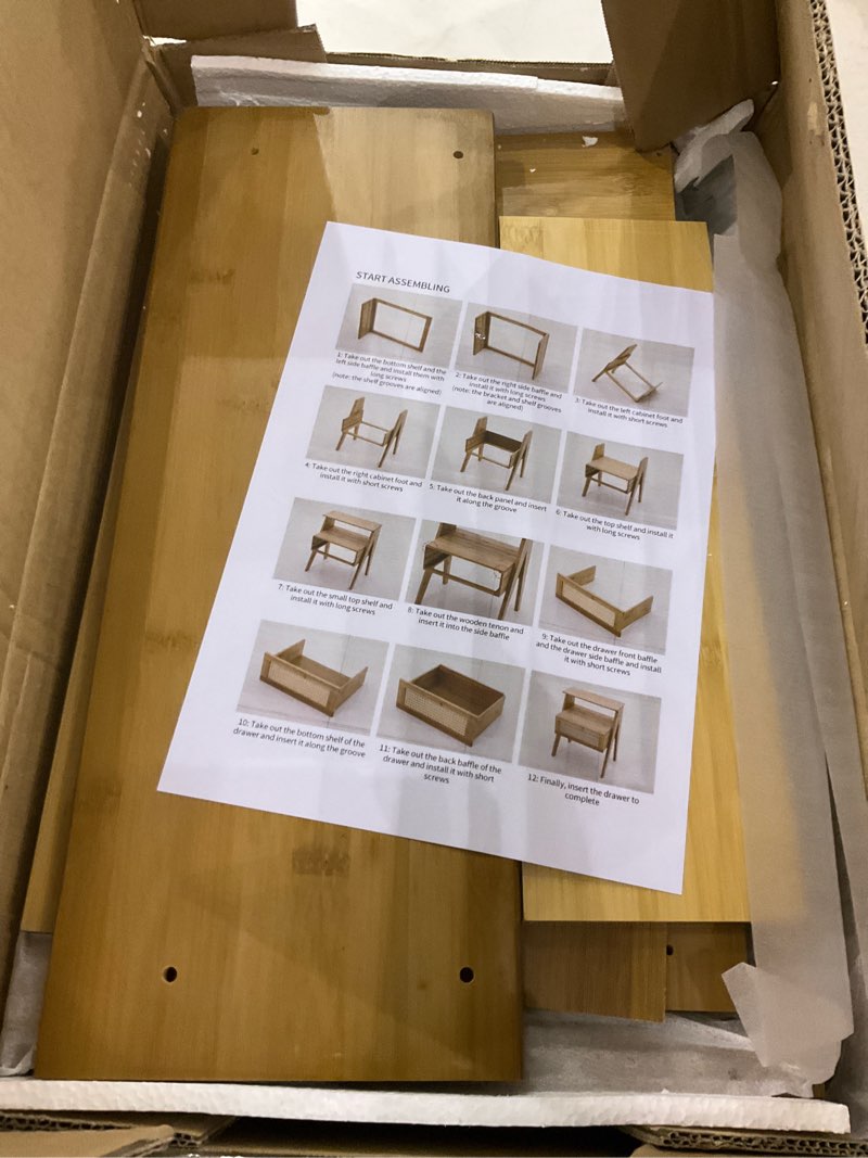 Aartner Solid Wood Rattan Nightstand, Boho Bedside Table with Drawers, Wooden Bed End Table for Bedr