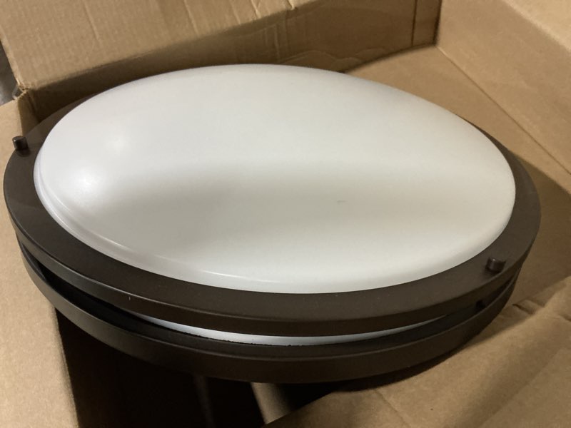 Condition photo showing As Is for good earth lighting jordan 17-in bronze indoor 1 -light led flush mount light with opal glass