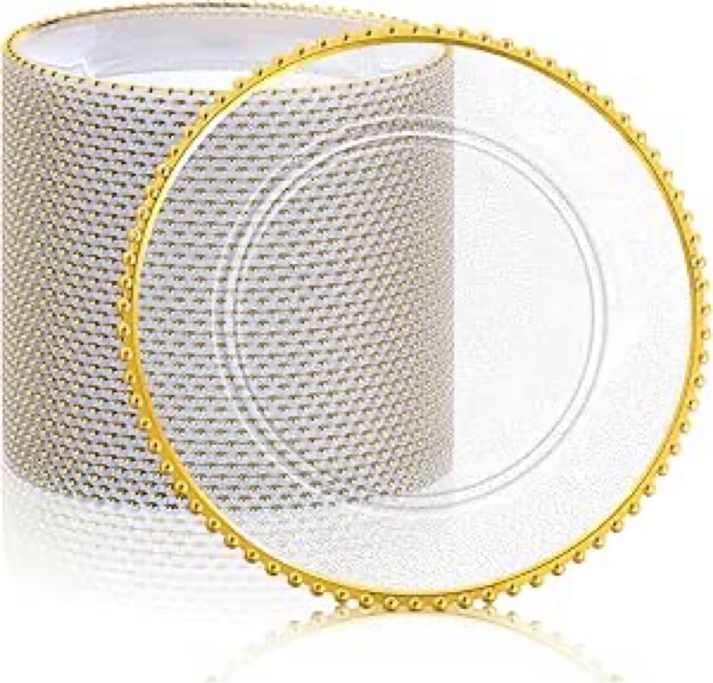 MAONAME 50 PCS Clear Charger Plates Bulk, 13" Plate Charger for Dinner Plate, Plastic Round Chargers
