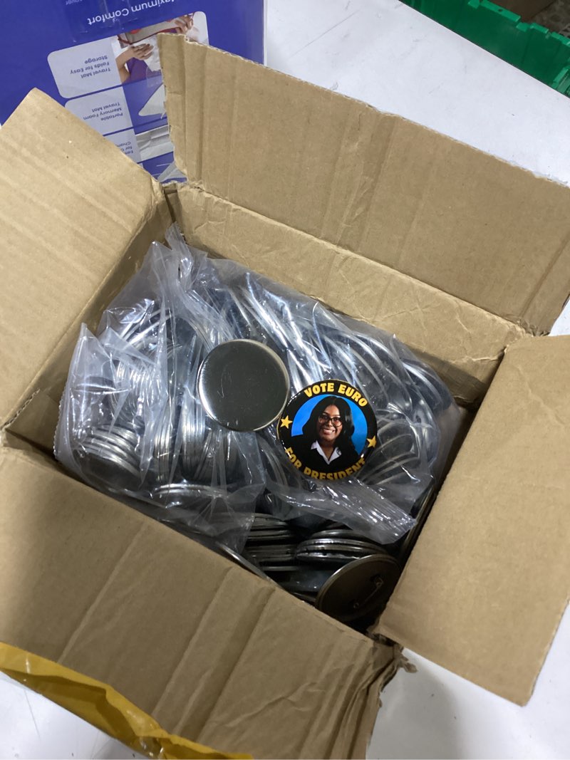 Condition photo showing As Is for 200 sets button maker supplies, 58mm / 2.28 inch button supplies buttons parts, (approx. 2.25 inch) metal blank badge parts with blank paper for buttons maker machine pin maker press 2.28 in/58mm