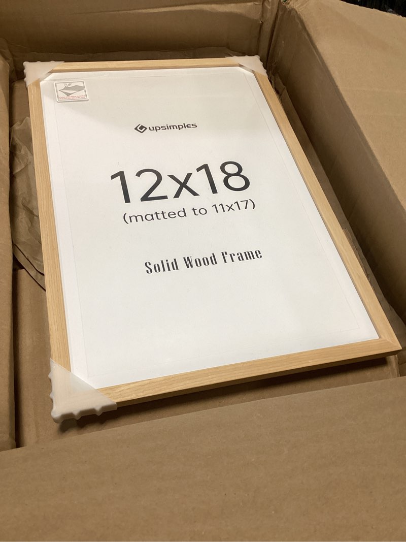 Condition photo showing Good Condition for upsimples 12x18 frame, natural solid wooden picture frames, display 11x17 with mat or 12 x 18 without mat, vertical or horizontal wall hanging, 1 pack, natural natural 12x18