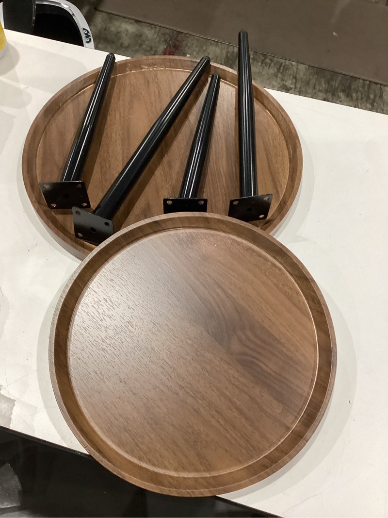 Condition photo showing Good Condition for 2-piece set modern round coffee tables for living room,easy assembly nesting coffee tables for small space,walnut color circle side tea tables for bedroom office balcony yard