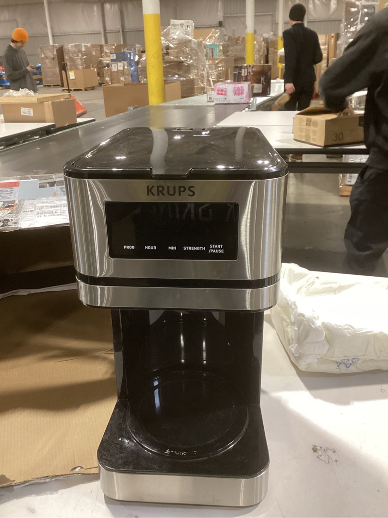 Condition photo showing As Is for Krups Simply Brew Stainless Steel and Thermal Carafe Drip Coffee Maker 12 Cup Programmable, Customizable, Digital Display, Insulated Coffee Filter, Dishwasher Safe, Drip Free Silver and Black 12-Cup Thermal