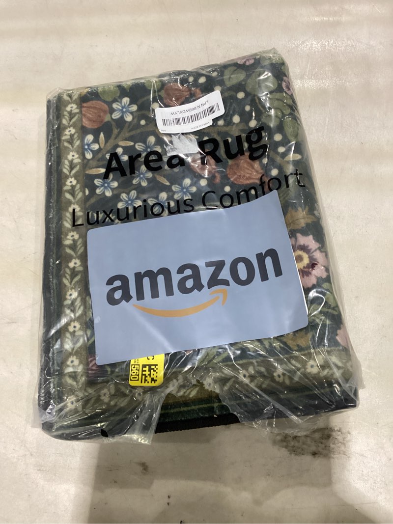 Condition photo showing Good Condition for moynesa floral kitchen rug, 2x3 washable rugs green non slip boho bathroom rug, soft small area rug indoor door mat, ultra thin botanical throw rugs for entryway bedroom, green 2' x 3' (rectangular) green