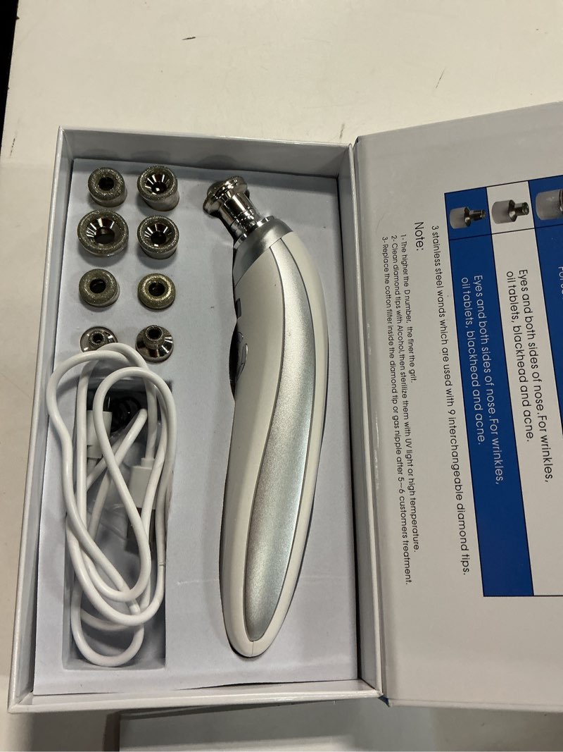 Condition photo showing Good Condition for Personal Microdermabrasion Machine, Rechargeable Suction Microderm Facial Device with 9pcs Diamond Dermabrasion Head and 5 Levels for Professional Face & Body Skin Care Salon Home Use