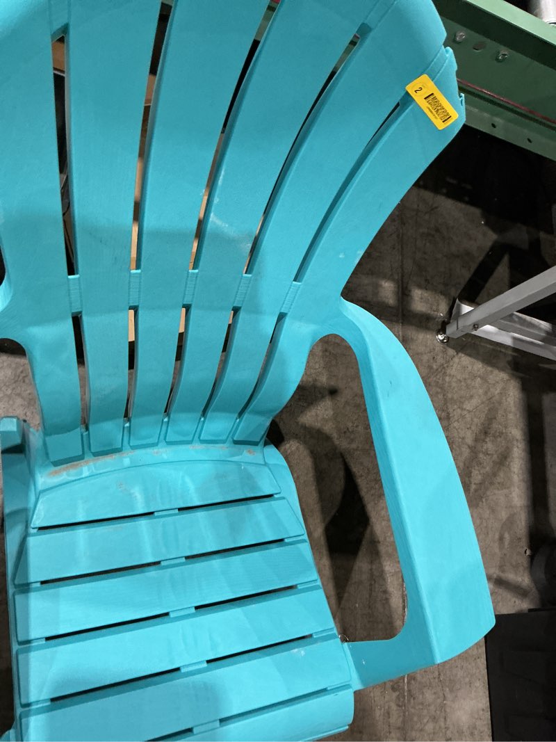 Condition photo showing As Is for adams realcomfort teal polypropylene frame adirondack chair