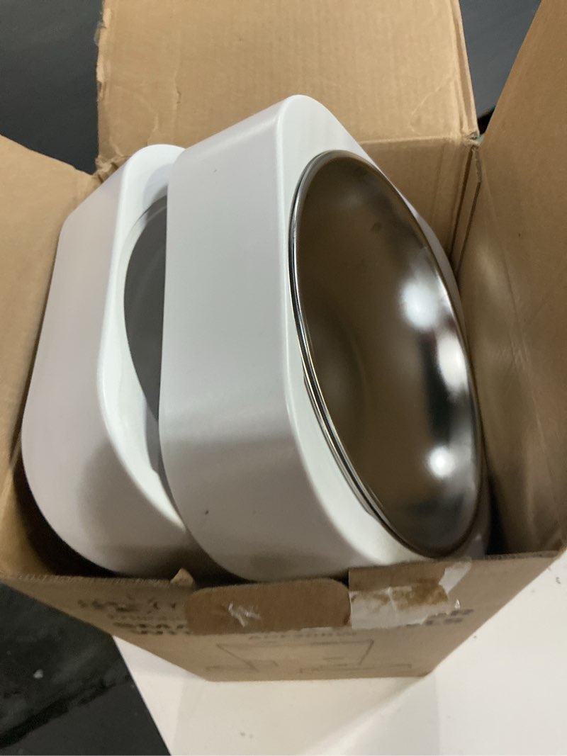 Condition photo showing As Is for timed automatic cat feeder 2 cats with slow feed: dual automatic dog feeder with information visualization, programmable auto cat food dispenser for multiple pets,detachable for clean-29 cup 1-white timed pet feeder