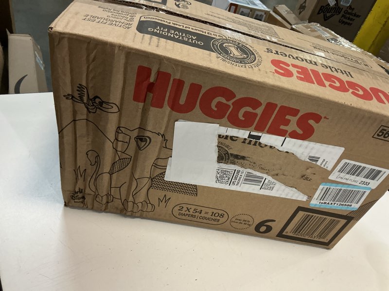 Condition photo showing New/Like New for Huggies Size 6 Diapers, Little Movers Baby Diapers, Size 6 (35+ lbs), 108 Count (2 Packs of 54), Packaging May Vary