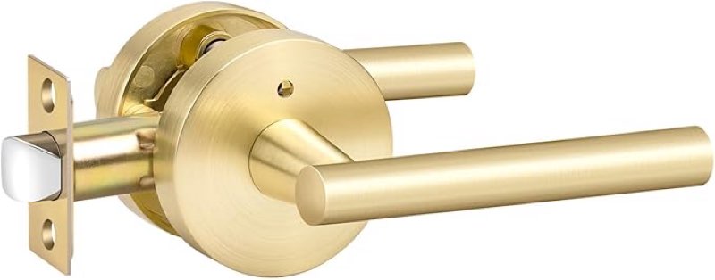  1 pack Moquin Brushed Gold Wholesale Door Lever, Round Design Keyless Privacy Door Handle in Gold, 