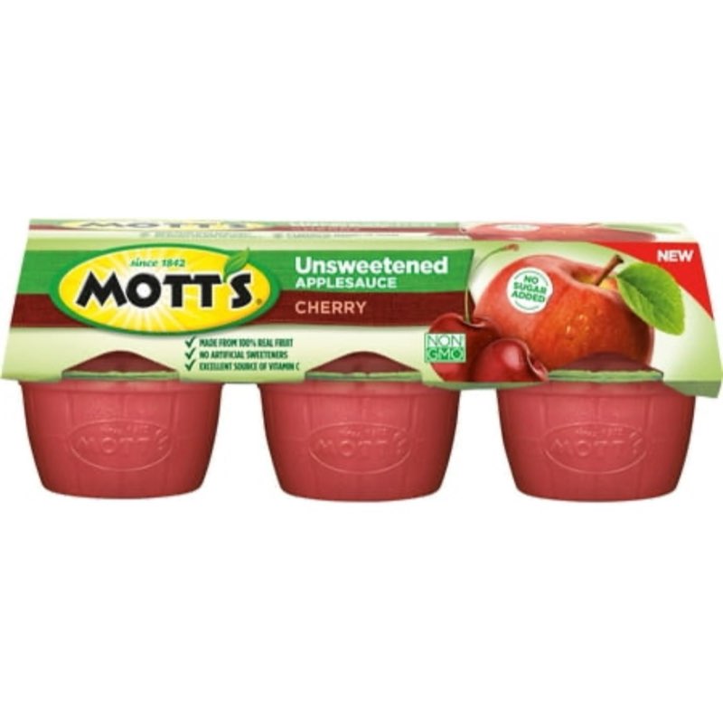 Mott's Unsweetened Cherry Applesauce, 3.9 Oz Cups, 6 Count (Pack of 12),Best,by,Dec/26/2026