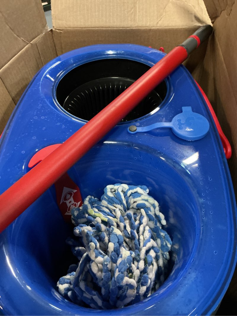 Condition photo showing As Is for o-cedar easywring rinse clean 12 in. w spin mop with bucket