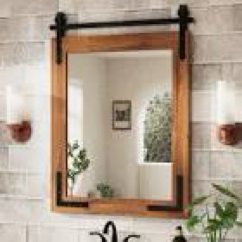 Brunilda Rustic Farmhouse Solid Wood Frame Accent Mirror  25 x36 
