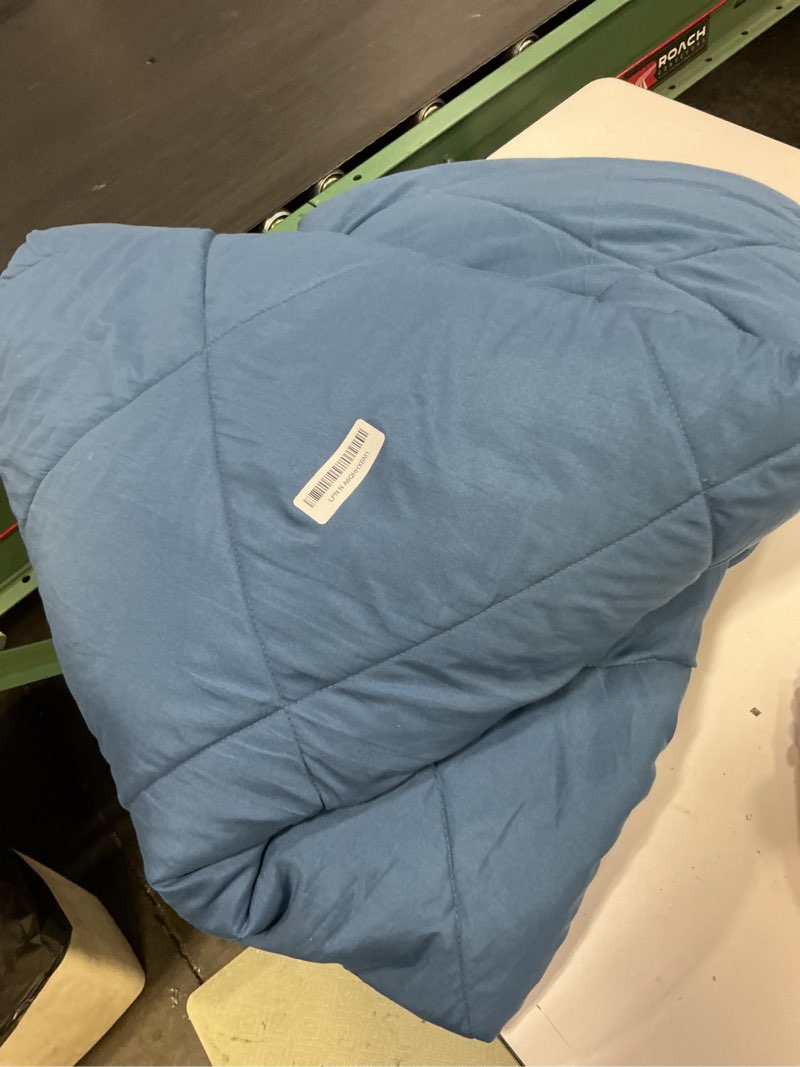 Condition photo showing As Is for Decroom Lightweight King Comforter Set with 2 Pillow Sham - 3 Pieces Set - Quilted Down Alternative Comforter/Duvet Insert for All Season - Grayish Blue/Grey - King Size King Grayish Blue/Grey