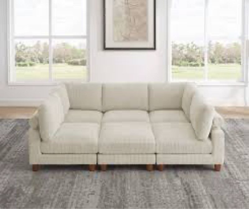 (Incomplete) Avaah 6 - Piece Corduroy Sectional  white 