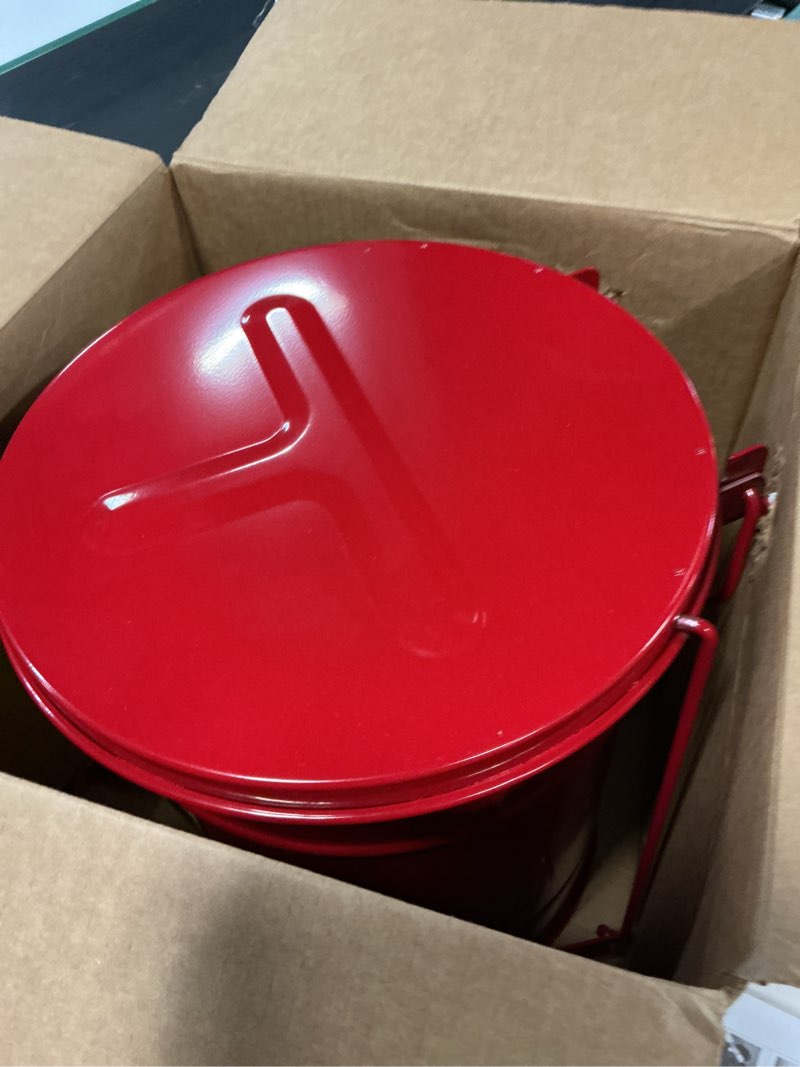 Condition photo showing Good Condition for justrite 6 gallon galvanized steel oily waste can, 16" x 12" metal oil rag safety can with foot operated self-closing lid for oil rag disposal, made in the usa, red, 09100 red 6 gallon foot-operated lid
