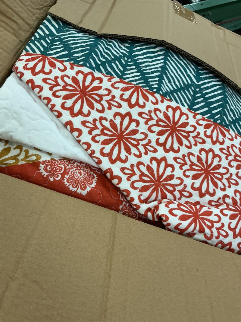 Condition photo showing Good Condition for lush decor bohemian stripe daybed cover set 6 piece set, 39" w x 75" l, turquoise & orange - striped bedding set - twin quilt - boho decor turquoise & orange daybed daybed