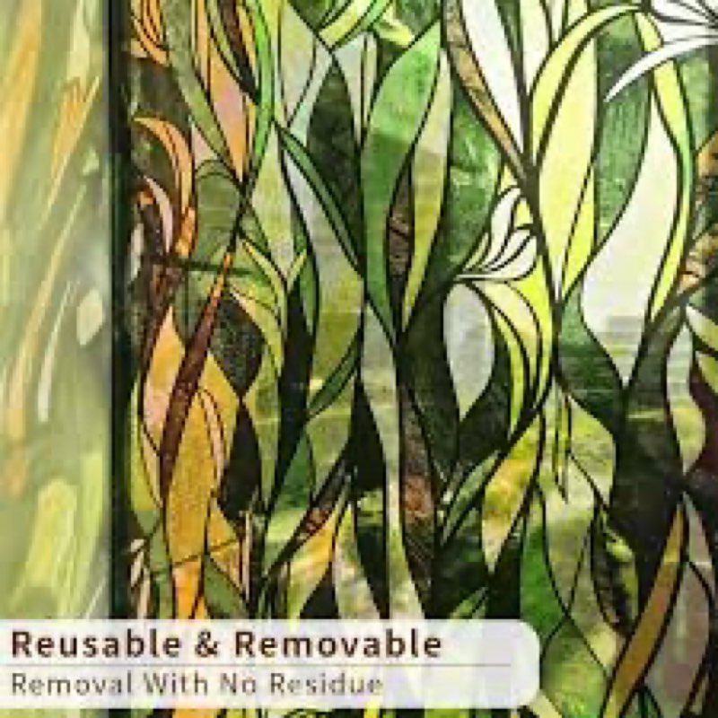 funlife Original Hand-Drawn Faux Stained Glass Window Film, Reusable Double-Sided Static Cling Windo