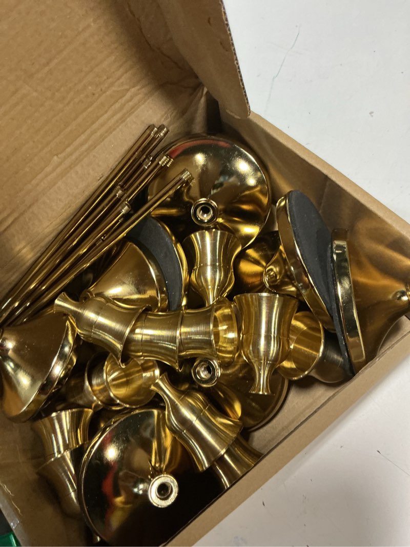 Condition photo showing Good Condition for brass gold candle holders set of 12, metal taper candlestick holders in 3 heights - vintage candle stick holder brass decor - candle holder centerpieces for wedding table home christmas decoration