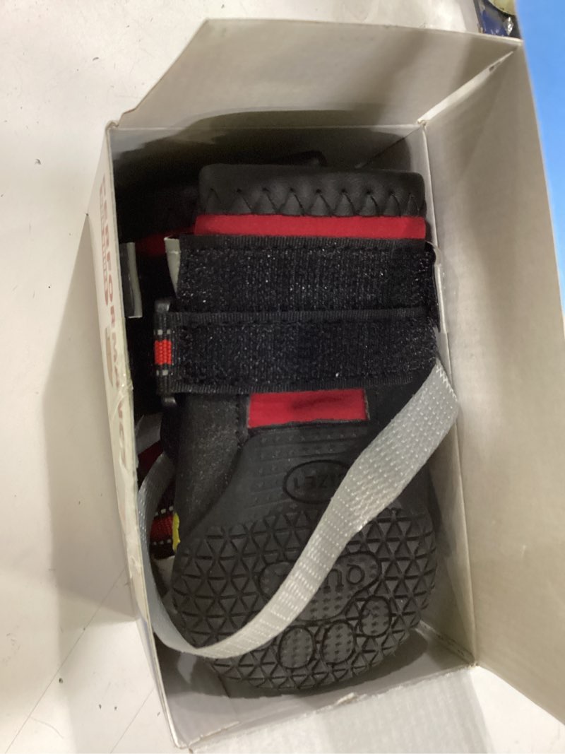 Condition photo showing item condition for QUMY Dog Shoes for Large Dogs, Medium Dog Boots & Paw Protectors for Winter Snowy Day, Summer Hot Pavement, Water-Resistant in Rainy Weather, Outdoor Walking, Indoor Hardfloors Skid-Resistant Sole Red Size 1: 1.8''x2.3''(W*L) (Pack of 4)