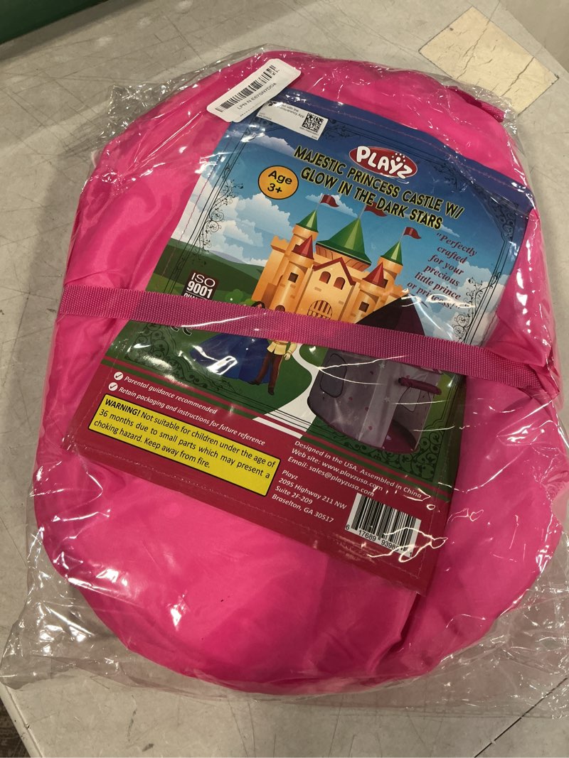Condition photo showing New/Like New for playz princess castle pop up tent & dress up set – kids pink playhouse tent for girls with glow in the dark stars, foldable indoor outdoor toddler or baby girl tent with carrying case