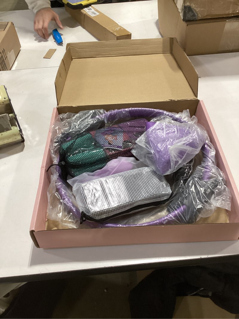 Condition photo showing New/Like New for Pilates Equipment Set for Women, 13-in-1 Home Pilates Workout Kit with 12.9" Ring, 9.8" Ball, 4 Fabric Resistance Loop Bands, Figure-8, Stretch Strap, Cordless Jump Rope, Yoga Socks & Carry Bagh purple
