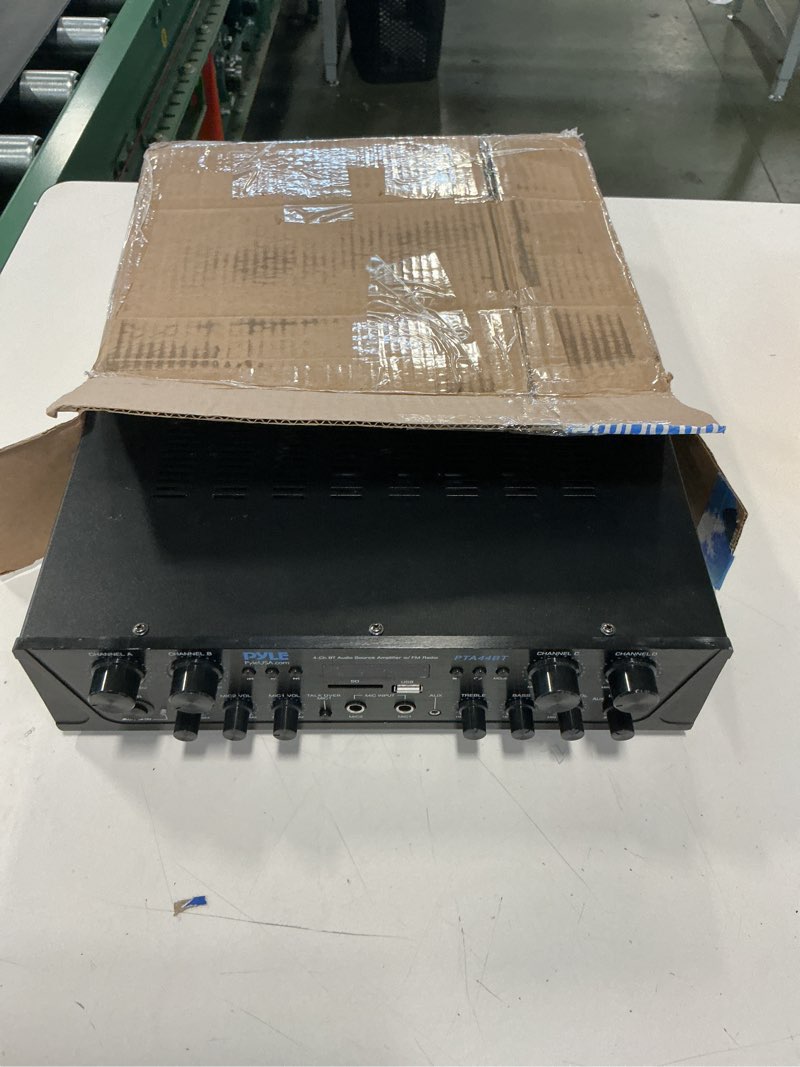 Condition photo showing As Is for Pyle 500W 4-Channel Karaoke Bluetooth Amplifier - Home Theater Audio Receiver with AUX - FM - RCA Subwoofer Output - USB - Microphone Input with Echo for Wireless Music Streaming - PTA44BT