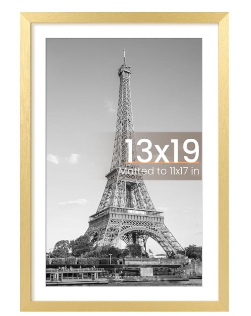 New - OUZUGIE 13X19 Picture Frame, Display Poster 11X17 With Mat or 13X19 Withaut Mat, Oak Aluminum Poster Frames with Premium Acrylic, Photo Frames with Strong Corner Design for Gallery Wall and Tabletop