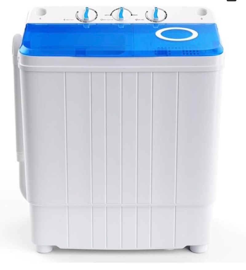 costway portable washing machine, 17.6 lbs capacity twin tub 11 lbs washer and 6.6 lbs spinner with control knobs, timer function, drain pump, compact laundry washer for home dorm apartment rv (blue)