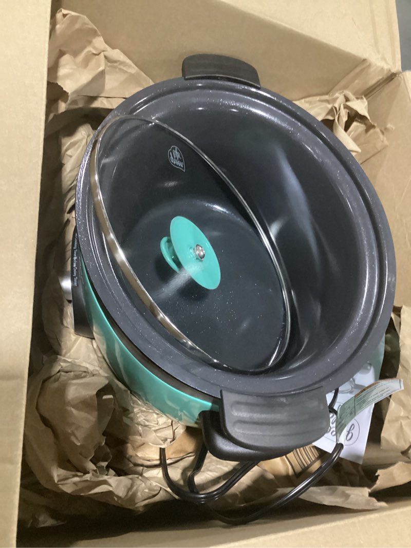 Condition photo showing Good Condition for greenlife 6qt ceramic slow cooker, pfas-free, programmable, removable healthy nonstick pot for family meals, sear on stovetop, keep warm, digital timer, dishwasher safe crock, turquoise 6 quarts turquoise