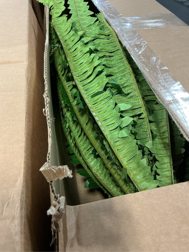 Condition photo showing Good Condition for Artificial Boston Fern Bush- Set of 2 Large Artificial Ferns for Outdoors, 45Inch Large Faux Ferns, Suitable for Office & Living Room Decor, 55Branches for Each Bouquet 45"- 55 Leaves