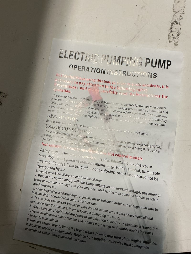 Condition photo showing As Is for Similar 110V High-Power 2480W Electric Liquid Transfer Pump - 91cm Stainless Steel Tube 2m Steel Wire Hose - for Slightly viscous liquid,Lube Oil, Water, Antifreeze - electric fuel transfer pump