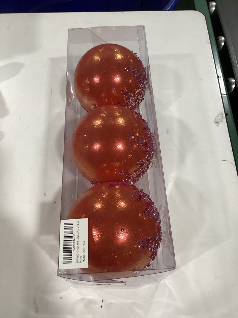 Condition photo showing As Is for 3Pcs Christmas Balls Ornaments -Shatterproof Christmas Ball for Xmas Tree Decorations Hanging,Wedding Party Holiday Decorations Colorful Red Glitter Ball 4.75in x 3 Pack Colorful Red 5"/125mm
