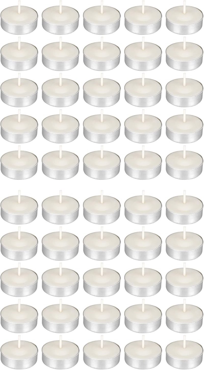 Mega Candles 50 pcs Unscented White Tea Lights Candles, Pressed Wax Candle 3.5 Hour Burn Time, Home Décor, Wedding Receptions, Occasions, Festivities, Events, Meditations, Spa, Prayers, Vigil